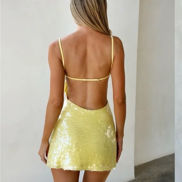Tiger Mist Yellow Sequin Mini Dress - Picture 2 of 4